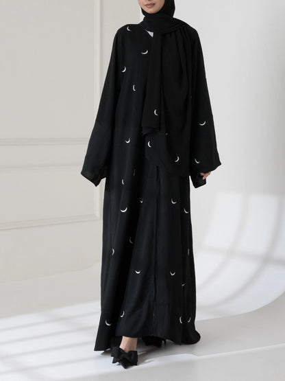 Moon Embroidered Abaya with Stroller – 2PC