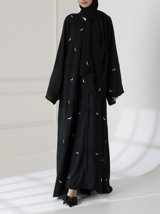 Moon Embroidered Abaya with Stroller – 2PC
