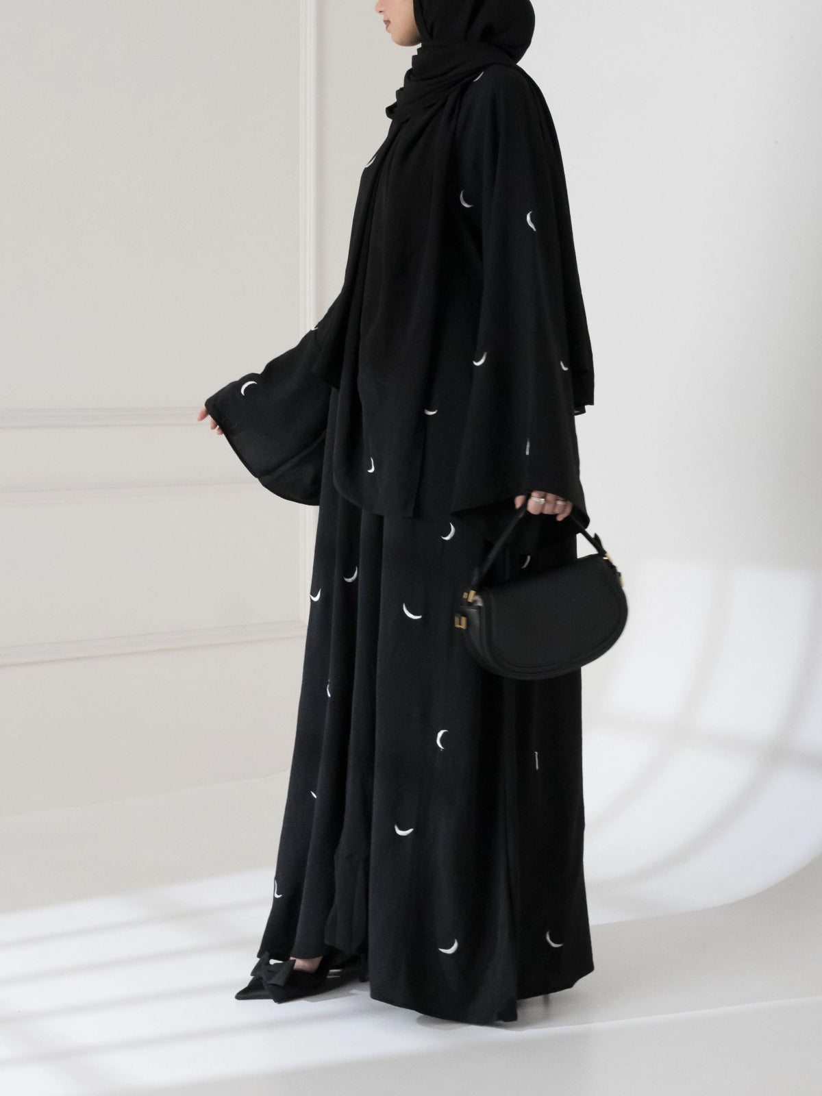 Moon Embroidered Abaya with Stroller – 2PC