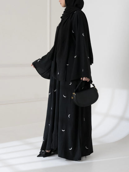 Moon Embroidered Abaya with Stroller – 2PC