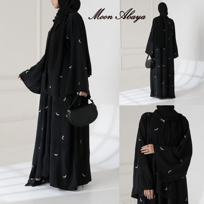 Moon Embroidered Abaya with Stroller – 2PC