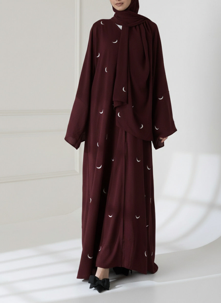 Moon Embroidered Abaya with Stroller – 2PC