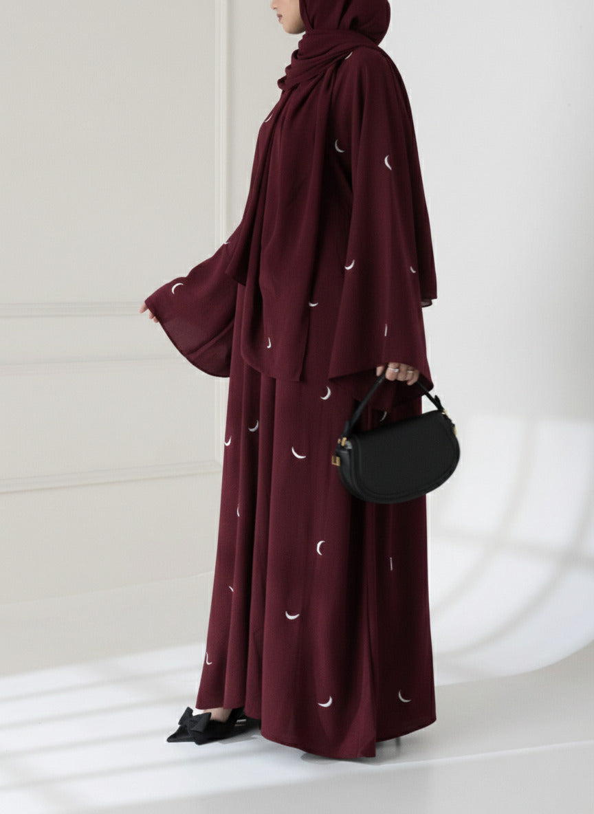 Moon Embroidered Abaya with Stroller – 2PC