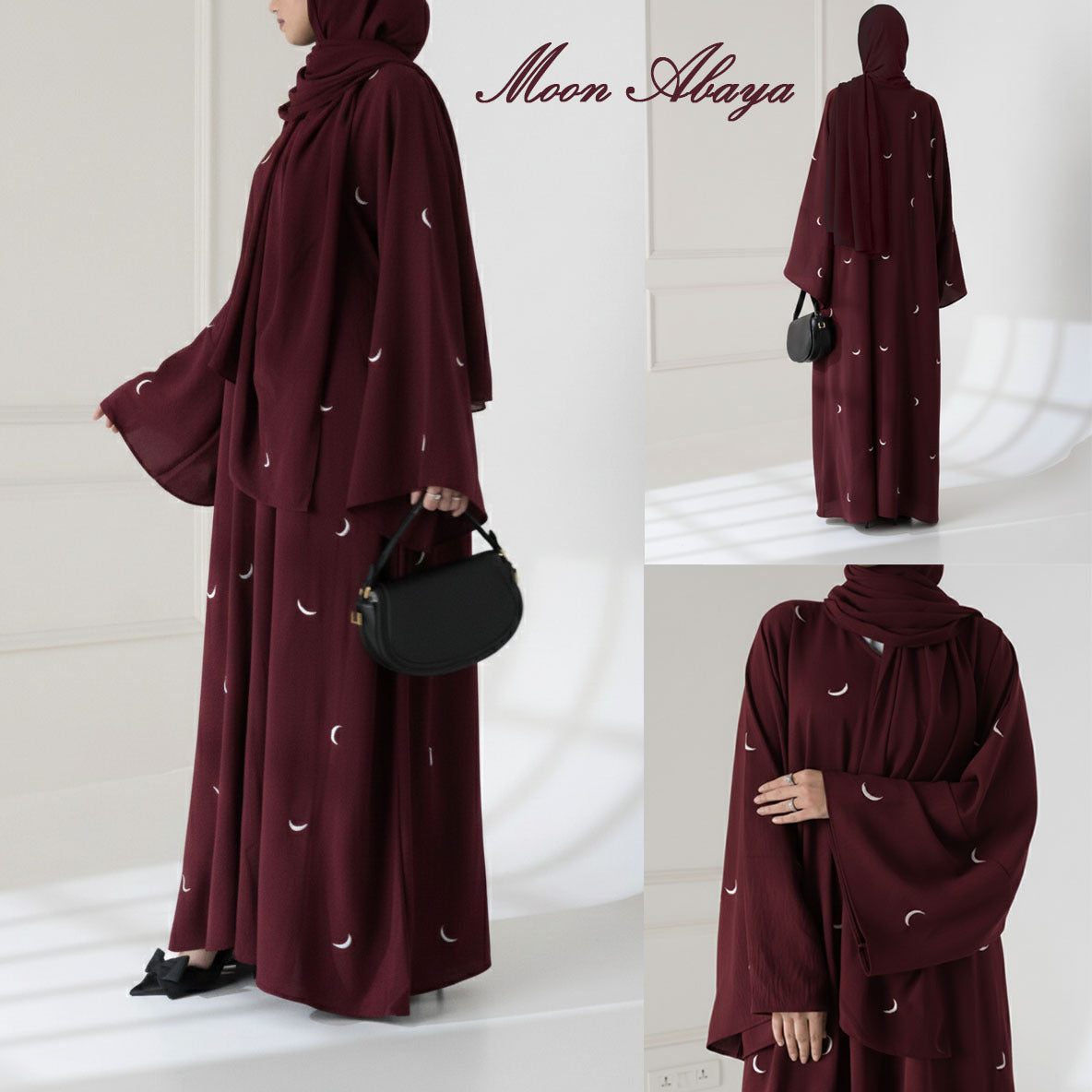 Moon Embroidered Abaya with Stroller – 2PC